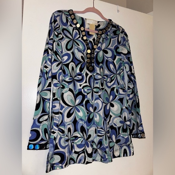 Michael Kors Tops - Michael Kors Blue and Black Geometric Tunic